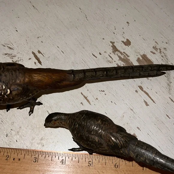 Antique cold painted bronze quail bird figurines Austrian